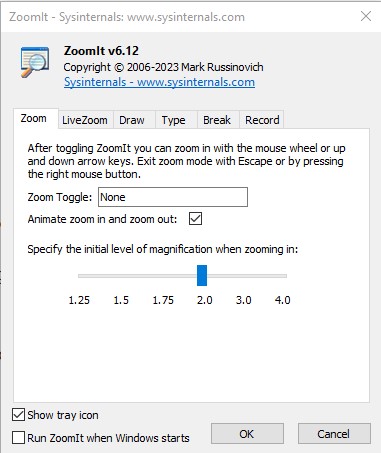 Zoomit shortcuts configuration